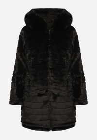 Born2be - Czarna Dwustronna Kurtka Parka Futerko z Kapturem Alorrise. Okazja: na co dzień. Typ kołnierza: kaptur. Kolor: czarny. Materiał: futro. Wzór: gładki. Styl: casual, elegancki #7