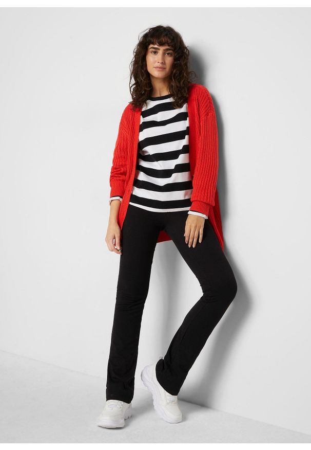 bonprix - Bluzka z długim rękawem, z czystej bawełny interlock. Kolor: czarny. Materiał: bawełna. Długość rękawa: długi rękaw. Długość: długie. Wzór: paski