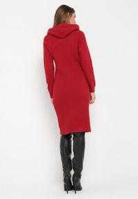 Born2be - Bordowa Wełniana Sukienka z Kapturem w Prążki Tyrwe. Okazja: na co dzień. Typ kołnierza: kaptur. Kolor: czerwony. Materiał: wełna. Długość rękawa: długi rękaw. Wzór: prążki. Typ sukienki: proste. Styl: klasyczny, casual, elegancki #5