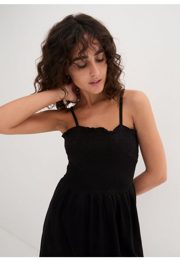 bonprix - Sukienka dżersejowa z czystej bawełny organicznej. Kolor: czarny. Materiał: jersey, bawełna. Długość rękawa: na ramiączkach