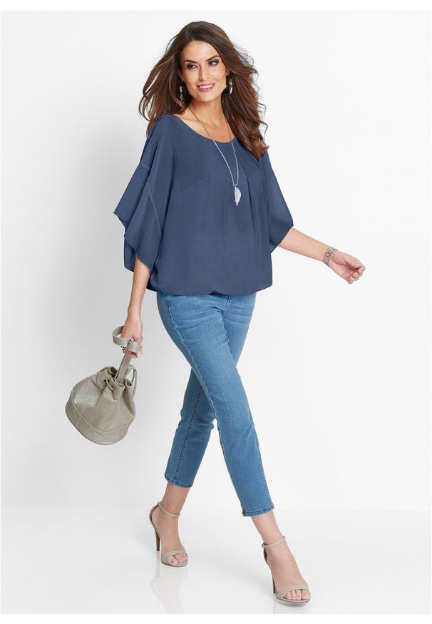 bonprix - Bluzka szyfonowa z topem. Kolor: niebieski. Materiał: szyfon