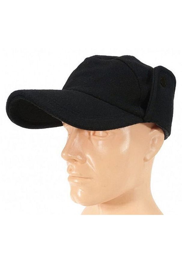 Czarna Jesienno-Zimowa Męska Czapka z Daszkiem -Pako Jeans- z Nausznikami, Bejsbolówka. Kolor: czarny. Materiał: poliester, wełna. Sezon: zima, jesień