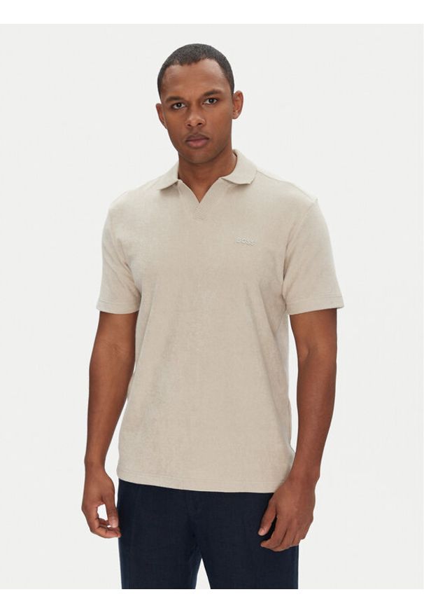 BOSS Polo Pe_Doubletowel 50539869 Beżowy Relaxed Fit. Typ kołnierza: polo. Kolor: beżowy. Materiał: bawełna