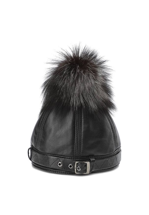 Czarna Czapka Z Pomponem Damska Luka-Pelli Z Naturalnym Futrem Z Lisa. Kolor: czarny. Materiał: futro. Sezon: zima. Styl: elegancki