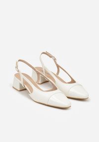 Born2be - Białe Eleganckie Sandały na Klockowym Obcasie z Lakierowanym Noskiem Brizthine. Okazja: na co dzień, do pracy, na spotkanie biznesowe. Zapięcie: pasek. Kolor: biały. Materiał: lakier. Obcas: na obcasie. Styl: elegancki. Wysokość obcasa: średni #4