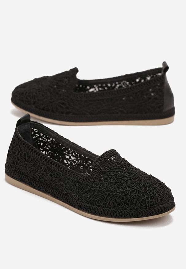 Renee - Czarne Wsuwane Espadryle z Plecioną Cholewką przed Kostkę Hensla. Wysokość cholewki: przed kostkę. Zapięcie: bez zapięcia. Kolor: czarny. Szerokość cholewki: normalna