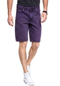 Wrangler - SPODENKI MĘSKIE WRANGLER DENIM SHORT PURPLE POP W14CRJ202. Materiał: denim. Wzór: jednolity #7