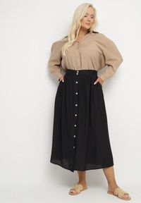 Born2be - Czarna Wiskozowa Spódnica z Lnem i Guzikami Tolissa. Okazja: na co dzień. Kolor: czarny. Materiał: len, wiskoza. Styl: sportowy, elegancki, casual #7