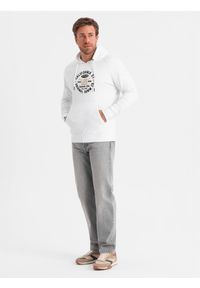 Ombre Clothing - Męska bluza z nadrukiem kangurka - biała V1 - Rozmiar: M. Typ kołnierza: kaptur. Kolor: biały. Materiał: poliester, bawełna. Wzór: nadruk #4