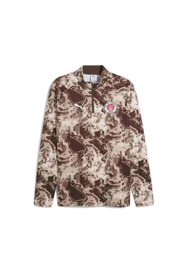 Puma - Męska bluza przedmeczowa FC St. Pauli z zamkiem 1/4 PUMA. Kolor: brązowy, biały, wielokolorowy. Sport: bieganie