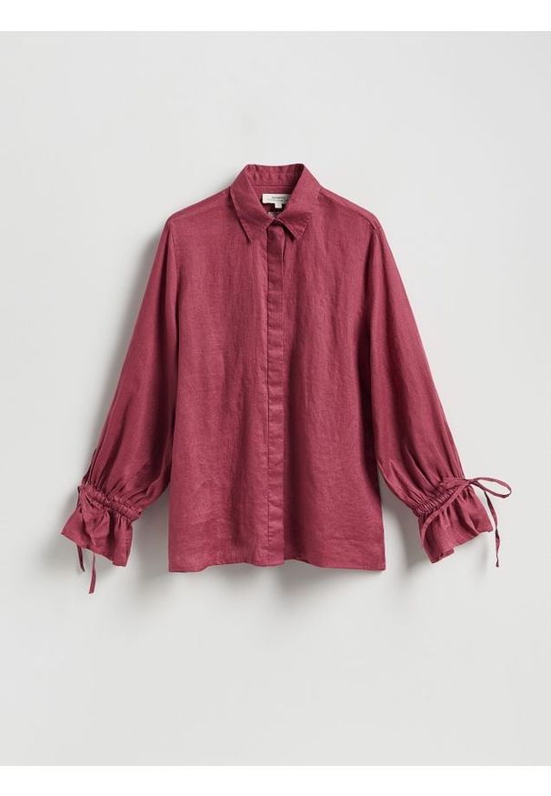 Reserved - Lniana koszula z wiązaniami - brudny róż. Kolor: różowy. Materiał: len