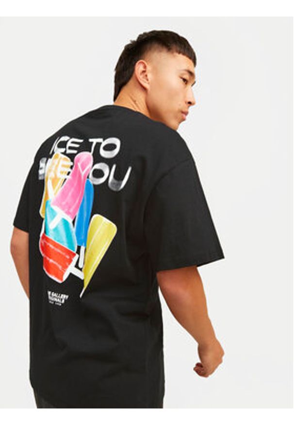 Jack & Jones T-Shirt Jorfrutti 12256926 Czarny Wide Fit. Kolor: czarny. Materiał: bawełna