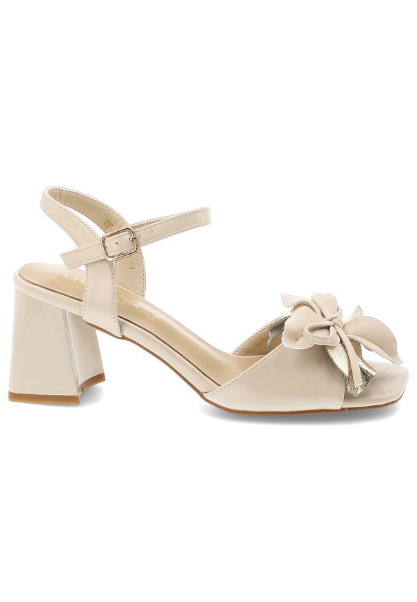 Sandały damskie Vinceza, cholewka ze skóry ekologicznej z przodu ozdobna kokarda z metalicznym akcentem, beżowe, 20283. Kolor: beżowy. Materiał: skóra ekologiczna