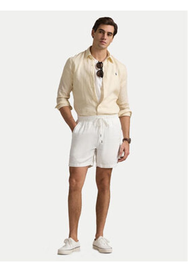 Polo Ralph Lauren Koszula 710968915005 Beżowy Slim Fit. Typ kołnierza: polo. Kolor: beżowy. Materiał: len