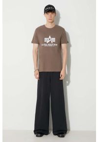 Alpha Industries t-shirt bawełniany Basic T-Shirt męski kolor beżowy z nadrukiem 100501.183. Kolor: beżowy. Materiał: bawełna. Długość rękawa: krótki rękaw. Długość: krótkie. Wzór: nadruk. Styl: klasyczny #4