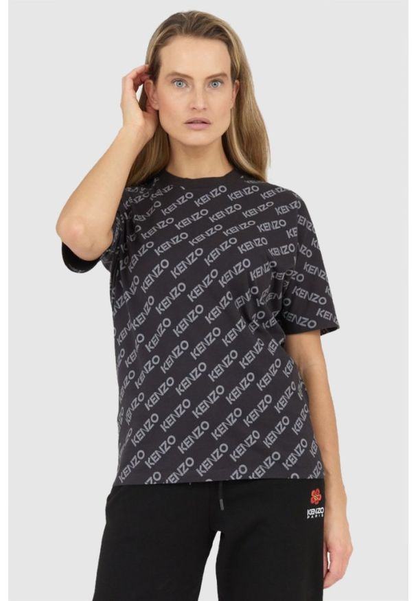 Kenzo - KENZO Czarny t-shirt damski w logo, Rozmiar XS. Kolor: czarny