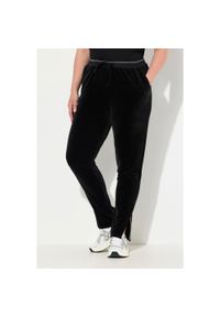 ULLA POPKEN - Damskie Aksamitne spodnie dresowe błyszcząca lamówka elastyczny pas kieszenie. Kolekcja: plus size. Kolor: czarny. Materiał: elastan, poliester, materiał