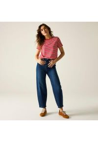 Regatta - Damska koszulka z krótkim rękawem w paski Bayletta. Kolor: czerwony. Materiał: poliester, bawełna. Długość rękawa: krótki rękaw. Długość: krótkie. Wzór: paski #1