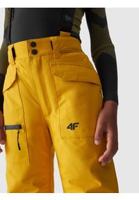 4F JUNIOR - Spodnie narciarskie z szelkami membrana 10000 chłopięce - żółte. Kolor: żółty. Materiał: syntetyk, materiał, tkanina, poliester. Wzór: gładki. Sezon: zima. Sport: narciarstwo