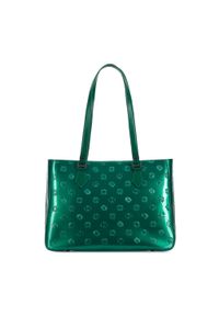 Wittchen - Torebka shopperka z błyszczącej skóry w monogram zielona. Kolor: zielony. Wzór: haft, gładki. Dodatki: z haftem. Materiał: lakierowane, skórzane. Styl: casual, elegancki #2