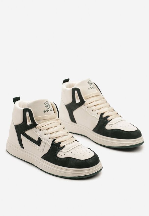 Born2be - Beżowo-Zielone Sneakersy Alcothee. Kolor: beżowy. Materiał: jeans. Obcas: na obcasie. Wysokość obcasa: niski