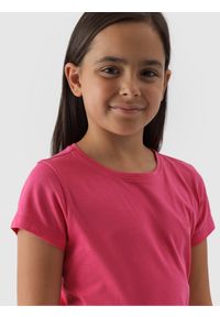 4f - 4F T-shirt gładki dziewczęcy - różowy 158 (12-13 lat). Okazja: na co dzień. Kolor: różowy. Materiał: bawełna, dzianina, jersey. Długość rękawa: krótki rękaw. Długość: krótkie. Wzór: gładki. Sezon: lato. Styl: casual, sportowy #2