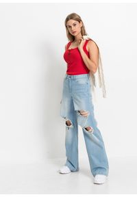 bonprix - Top w prążek, z czystej bawełny. Kolor: czerwony. Materiał: bawełna. Wzór: prążki #2