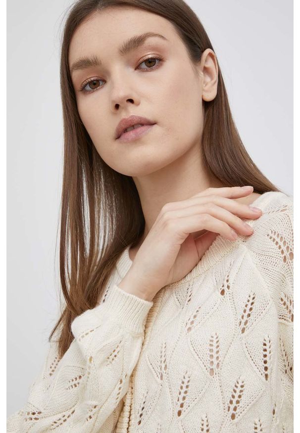 only - Only kardigan damski kolor beżowy lekki. Okazja: na co dzień. Kolor: beżowy. Materiał: dzianina, bawełna. Styl: casual