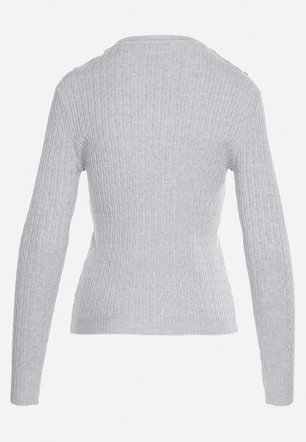 Born2be - Jasnoszary Sweter o Klasycznym Fasonie z Ozdobnymi Guzikami na Ramionach Erivias. Kolor: szary. Materiał: materiał. Sezon: zima. Styl: klasyczny