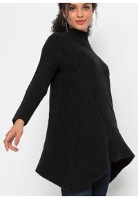 Długi sweter z dłuższymi bokami bonprix czarny. Kolor: czarny. Materiał: materiał, poliester, elastan, akryl. Długość: długie #5