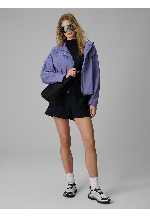 4f - 4F Kurtka przejściowa damska - fioletowa M. Okazja: na co dzień. Kolor: fioletowy. Materiał: materiał. Wzór: gładki. Styl: casual, klasyczny