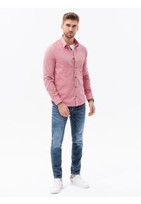 Ombre Clothing - Bawełniana koszula męska z tkaniny w stylu Oxford SLIM FIT - czerwona V18 K642 - XXL. Kolor: czerwony. Materiał: bawełna, tkanina #4