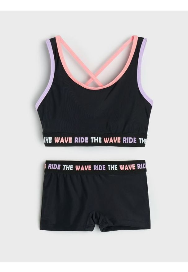 Sinsay - Strój kąpielowy dwuczęściowy z ozdobnym tyłem - czarny. Kolor: czarny