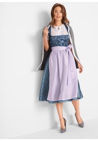 bonprix - Sukienka ludowa midi z fartuchem (2 części),. Kolor: niebieski. Materiał: koronka. Długość: midi