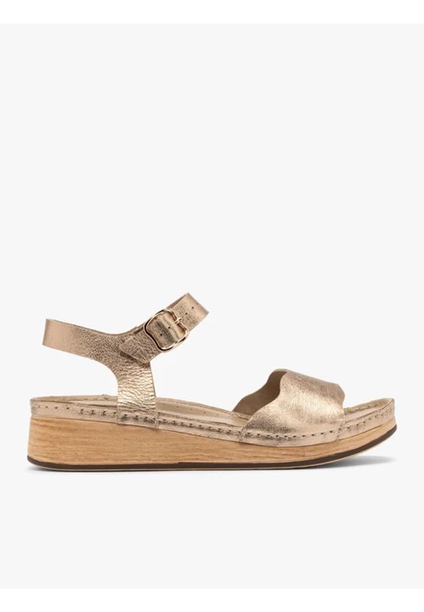 Ryłko - Platynowe sandały damskie z platformą. Okazja: na co dzień. Kolor: szary. Materiał: skóra. Sezon: lato. Obcas: na platformie. Styl: casual, street, wakacyjny. Wysokość obcasa: średni