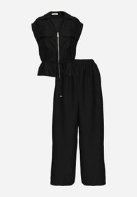 Renee - Czarny Komplet Utility z Wiskozy Spodnie i Bluzka na Suwak ze Ściągaczem Petolira. Kolor: czarny. Materiał: wiskoza #3