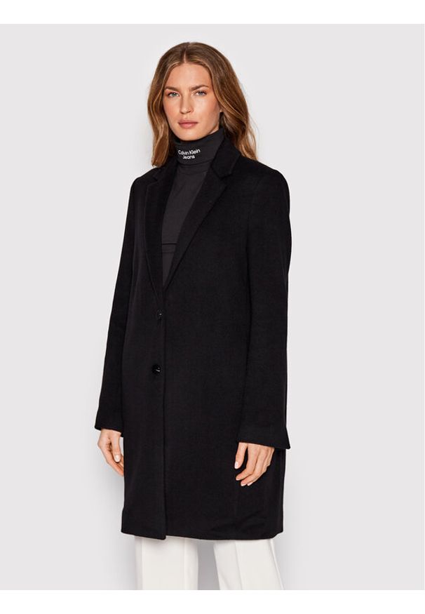 Calvin Klein Płaszcz wełniany K20K204155 Czarny Regular Fit. Kolor: czarny. Materiał: wełna