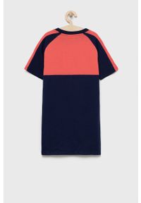 Fila sukienka bawełniana dziecięca kolor granatowy mini oversize. Kolor: niebieski. Materiał: bawełna. Długość rękawa: raglanowy rękaw. Wzór: nadruk. Typ sukienki: oversize. Długość: mini #2