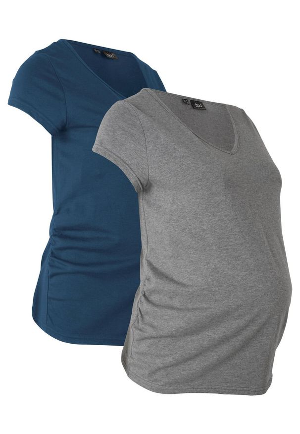 Shirt ciążowy basic (2 szt.) bonprix ciemnoniebieski + szary melanż. Typ kołnierza: dekolt w serek. Kolekcja: moda ciążowa. Kolor: niebieski. Wzór: melanż