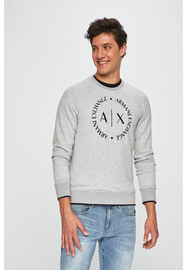 Armani Exchange - Bluza. Kolor: szary. Materiał: dzianina. Wzór: nadruk