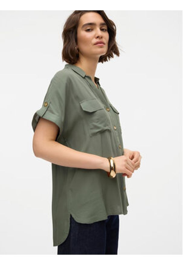 Vero Moda Koszula Bumpy 10310139 Zielony Regular Fit. Kolor: zielony. Materiał: wiskoza