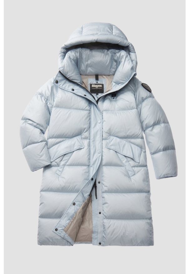 Blauer USA - BLAUER Błękitny damski płaszcz Lena Raincoat Long Jackets, Rozmiar XS. Kolor: niebieski. Materiał: poliamid, puch. Długość rękawa: długi rękaw. Długość: długie. Styl: elegancki