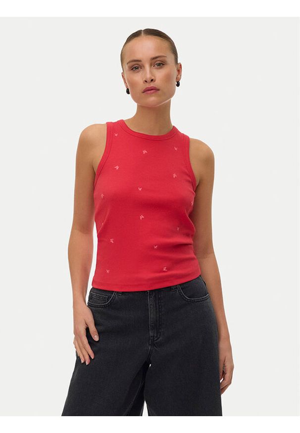 Vero Moda Top Naja 10341964 Czerwony Slim Fit. Kolor: czerwony. Materiał: bawełna