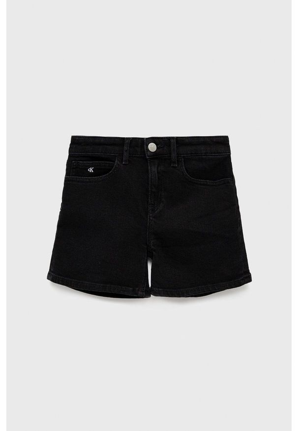 Calvin Klein Jeans szorty jeansowe dziecięce kolor czarny gładkie regulowana talia. Kolor: czarny. Materiał: materiał, denim. Wzór: gładki
