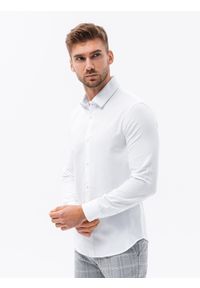 Ombre Clothing - Bawełniana koszula męska z tkaniny w stylu Oxford SLIM FIT - biała V1 K642 - XL. Kolor: biały. Materiał: tkanina, bawełna #4