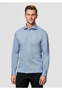 Pako Lorente - PAKO LORENTE - Jasnoniebieska dzianinowa koszula męska. Typ kołnierza: kołnierzyk włoski. Kolor: niebieski. Materiał: dzianina. Długość rękawa: długi rękaw. Długość: długie. Wzór: melanż #1