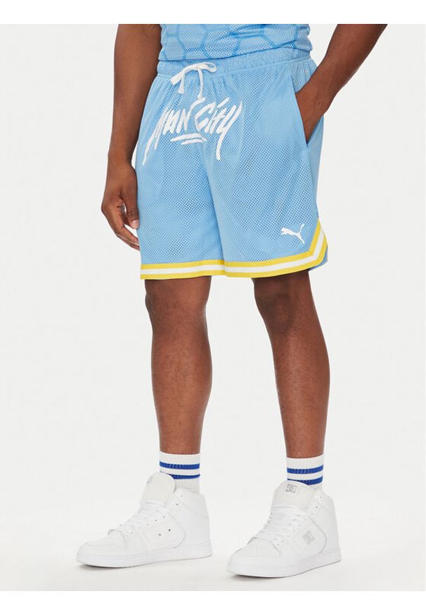 Puma Szorty sportowe Hoops Manchester City 631694 Błękitny Regular Fit. Kolor: niebieski. Materiał: syntetyk