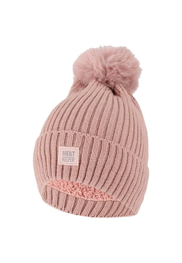 HEAT KEEPER - Czapka termiczna + pompon, damska Onesize - 4 sztuki. Kolor: różowy. Materiał: poliester, elastan. Sezon: zima. Styl: sportowy