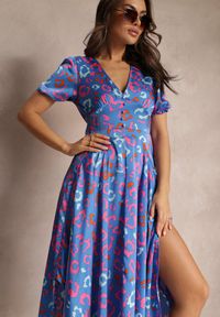 Renee - Niebieska Sukienka Maxi z Gumką w Talii i Asymetrycznym Dołem Amparo. Kolor: niebieski. Typ sukienki: asymetryczne. Długość: maxi