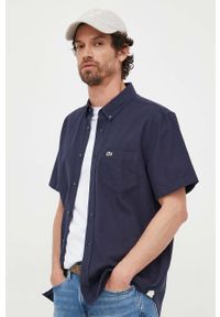 Lacoste koszula bawełniana męska kolor granatowy regular z kołnierzykiem button-down. Typ kołnierza: button down. Kolor: niebieski. Materiał: bawełna. Długość rękawa: krótki rękaw. Długość: krótkie #4